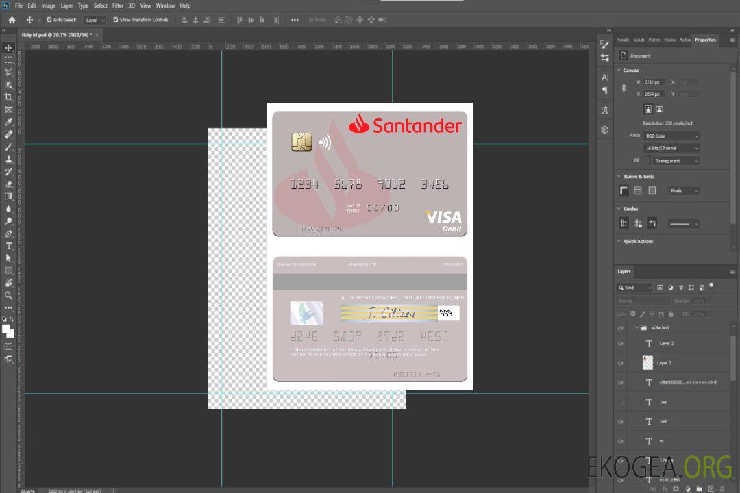 Carte de débit visa Espagne Banco Santander template